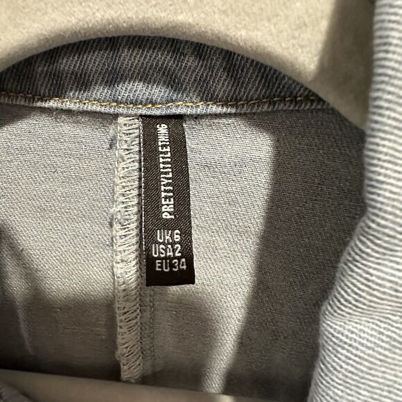 PLT Denim Corset Bustier Mini Dress Size 2 Vintage Wash Long Sleeve Peplum - Picture 9 of 14